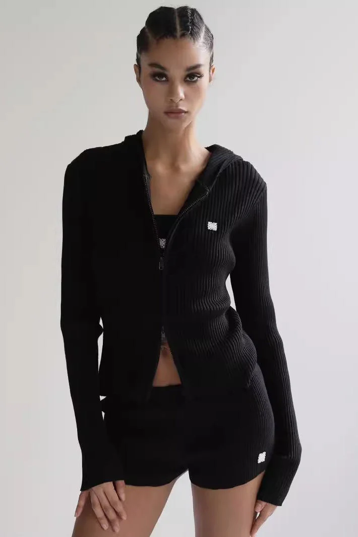 Zip Up Cropped Hooded Knit Sweater - Image 9