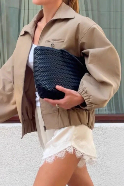 Zip Up Cropped Khaki Jacket - Image 3