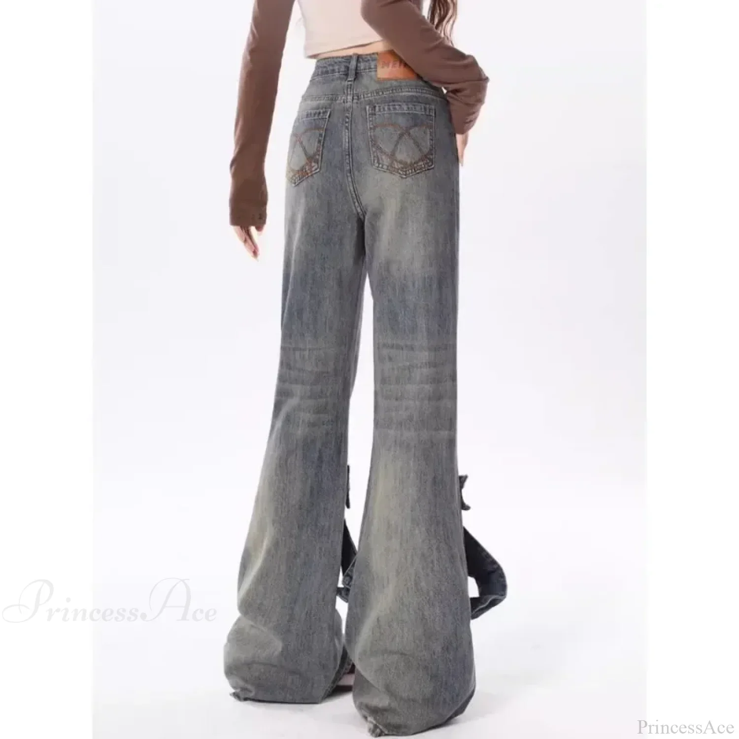 Flare Jeans Women Bow Patchwork Pants - Image 5