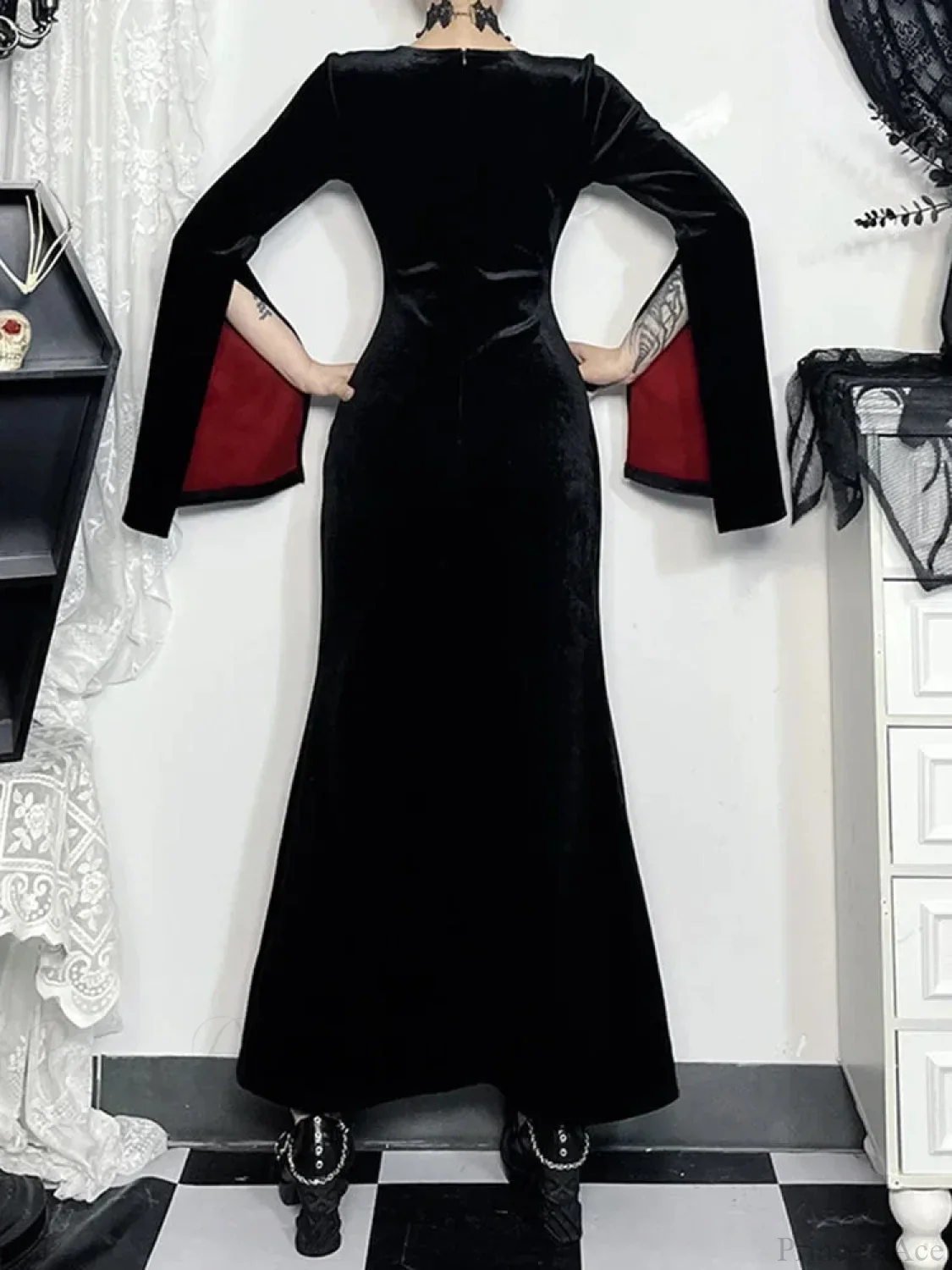 Flare Sleeve Cross Embroidery Maxi Dress - Image 4