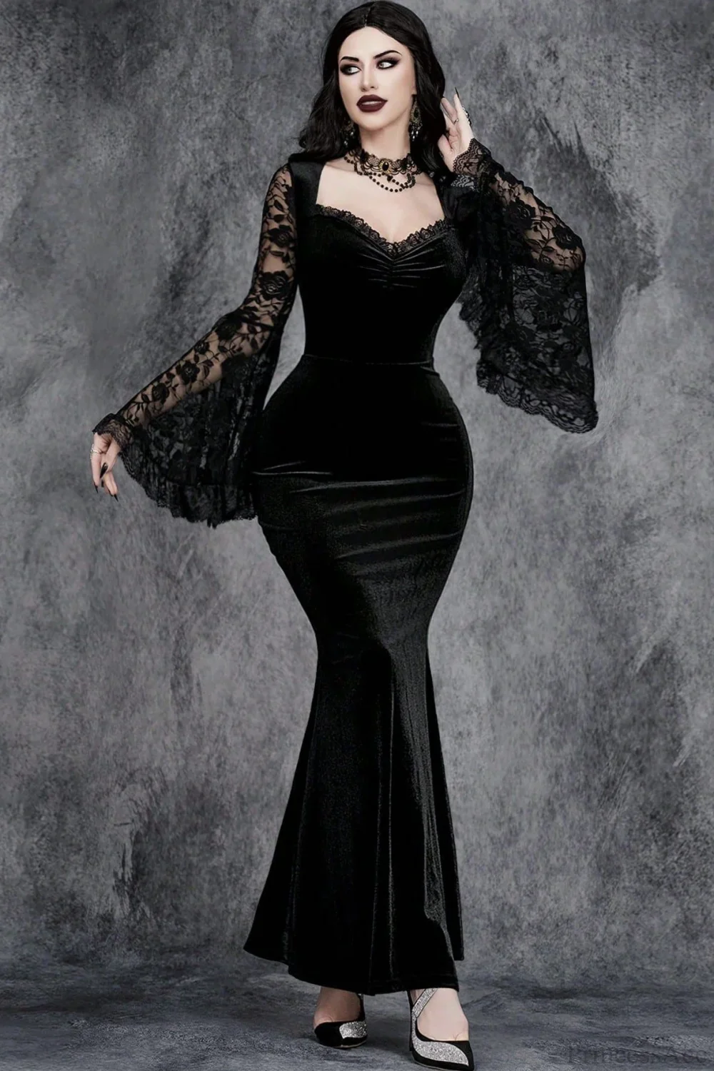 Flare Sleeve Lace Gothic Dress - Image 5