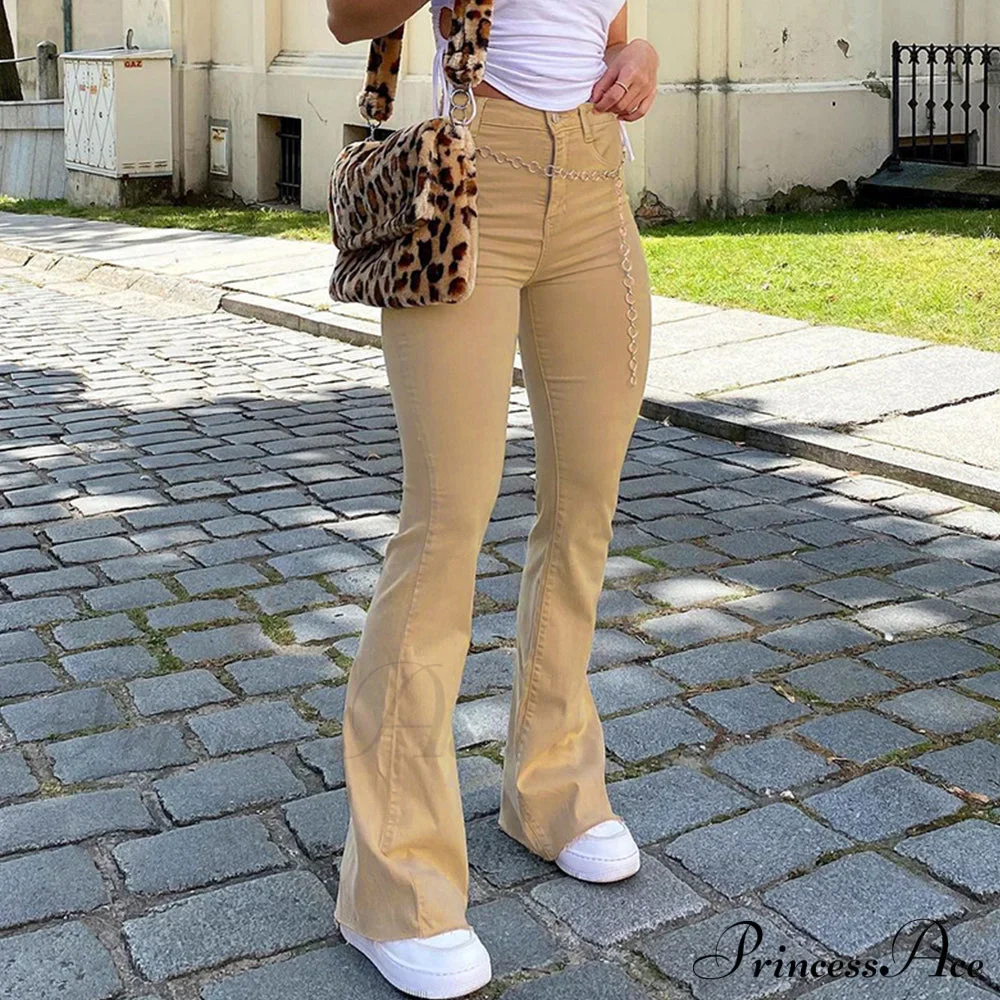 Flared High Black Jeans and in Waist Brown for Khaki Women - Image 18