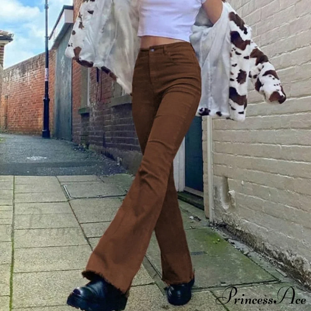 Flared High Black Jeans and in Waist Brown for Khaki Women - Image 4