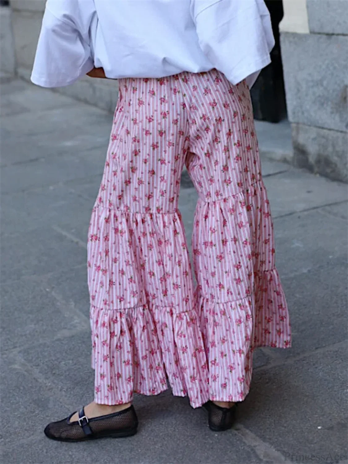 Flared Striped Floral Elastic High Waist Pant - Image 4