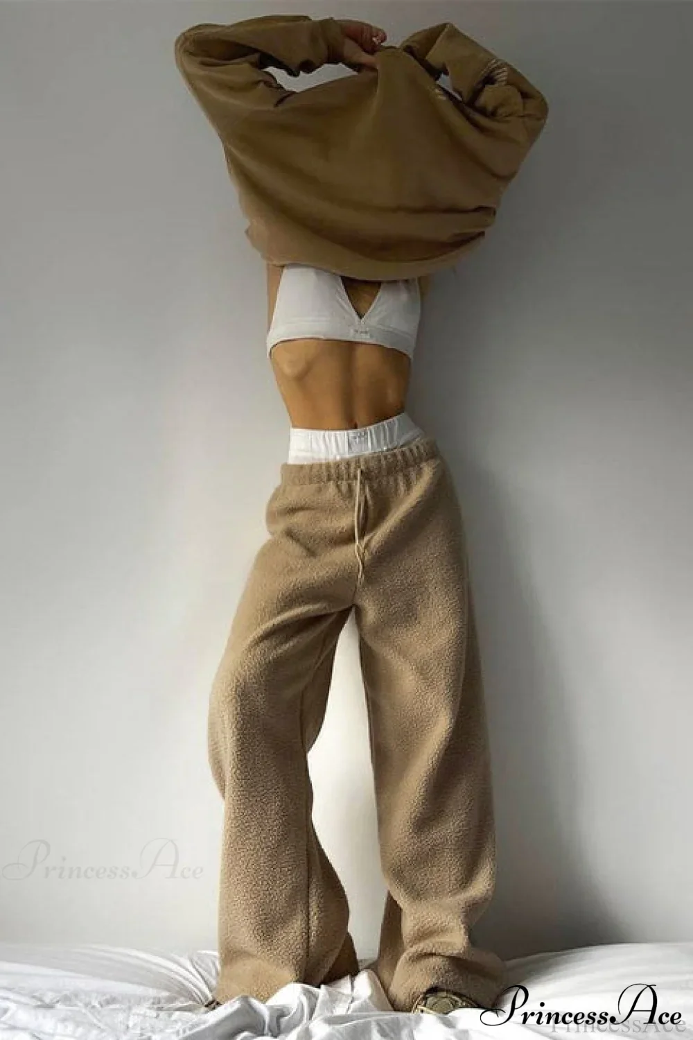 Fleece Wide Leg Relaxed Straight Pants - Image 4