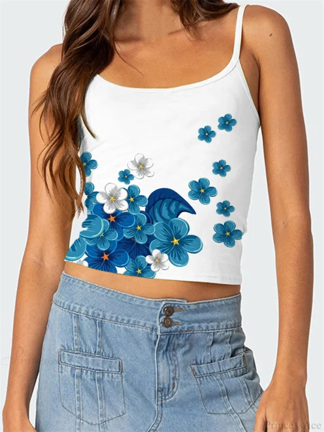 Floral Backless Spaghetti Strap Retro Crop Top - Image 5