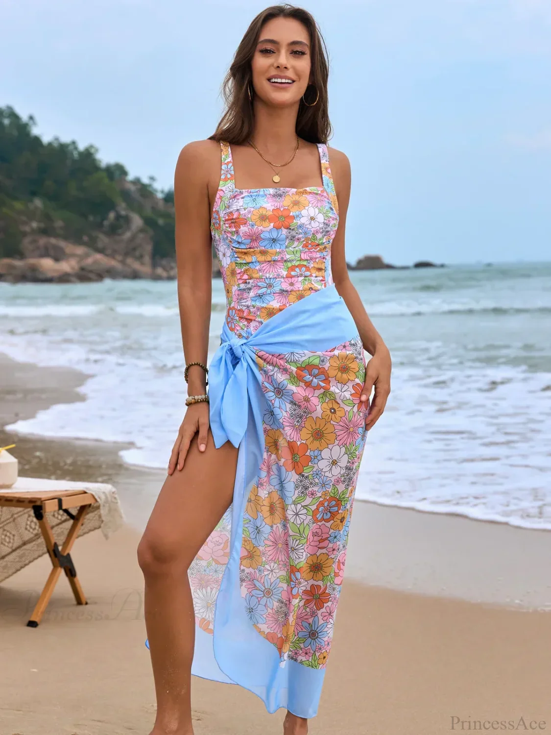 Floral Backless Vacation One Piece Set - Image 7