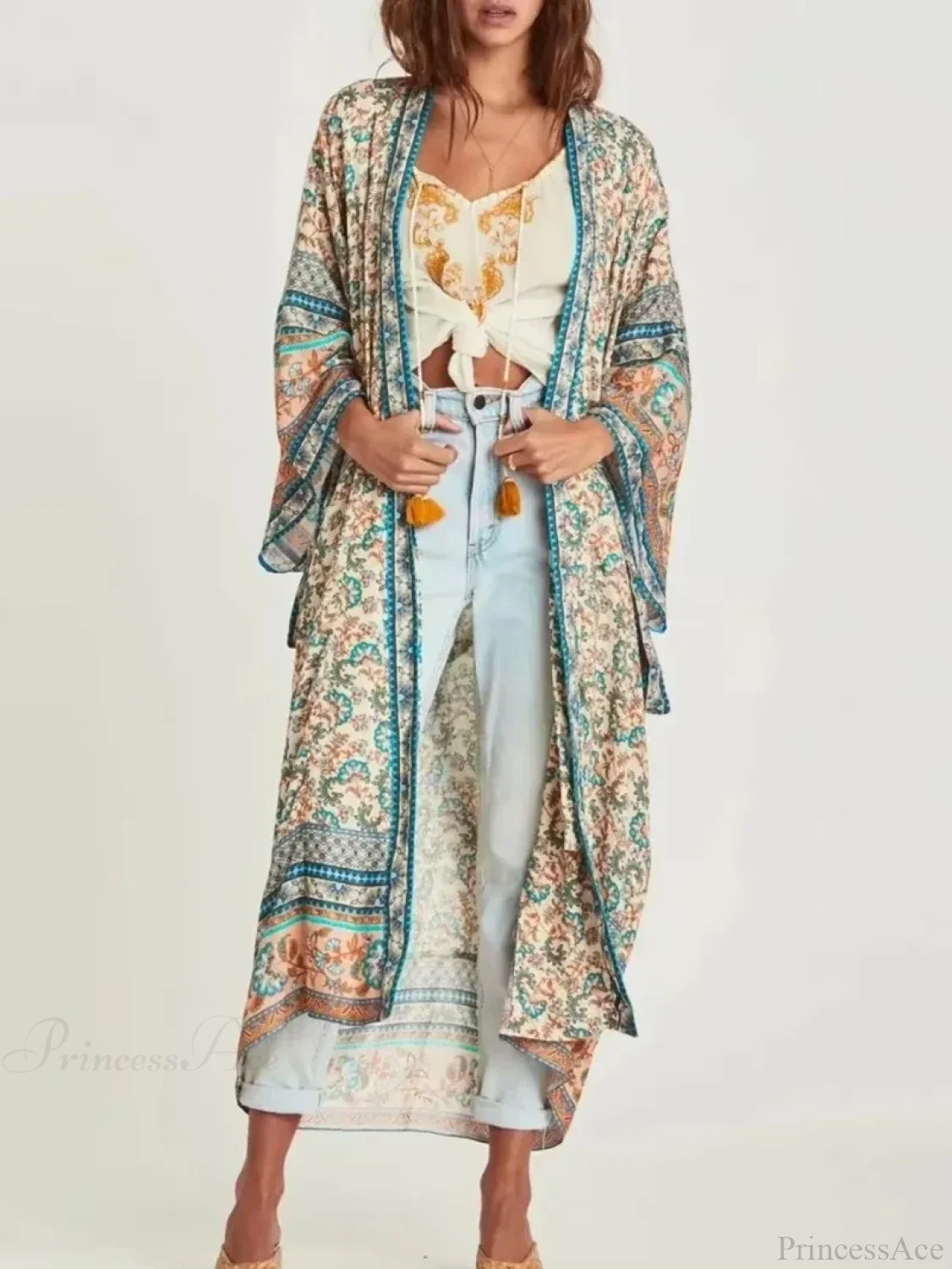 Floral Bat Sleeve Boho Kimono Dress - Image 2