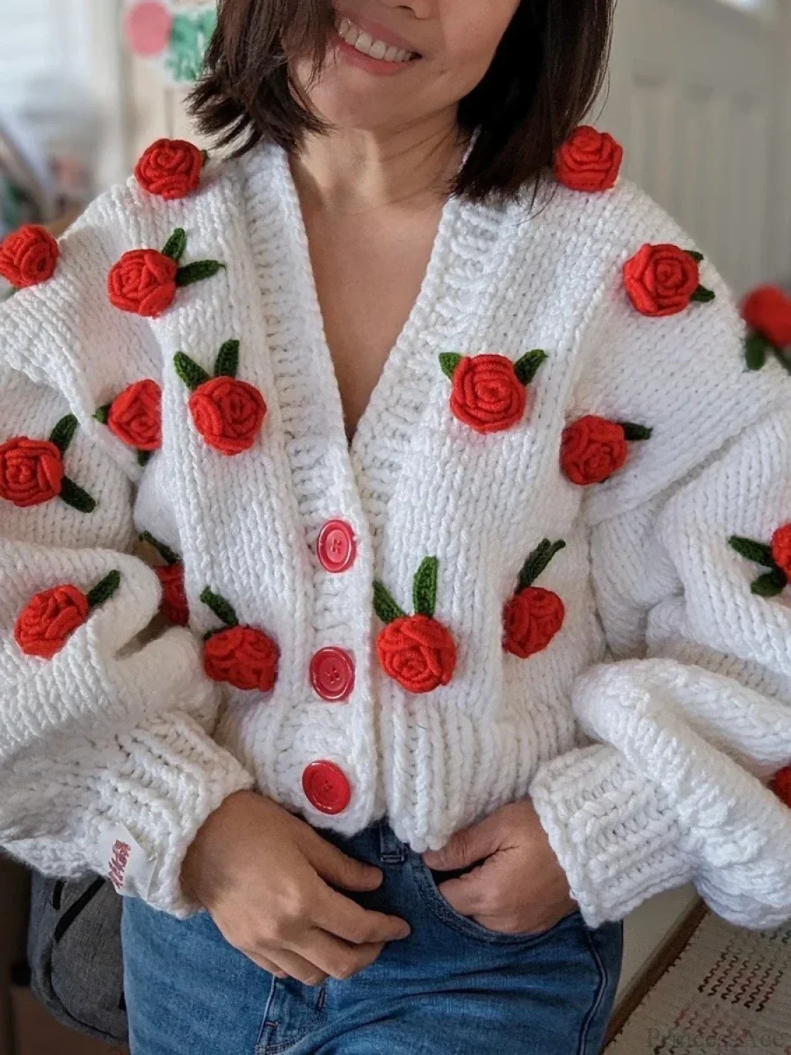 Floral Button Closure Knit Cardigan - Image 2