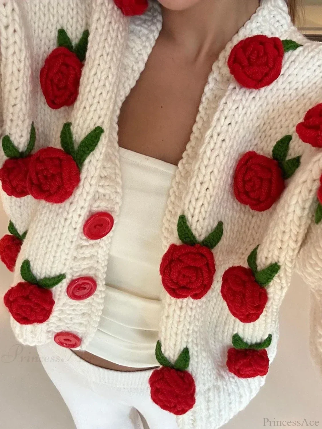 Floral Button Closure Knit Cardigan - Image 3