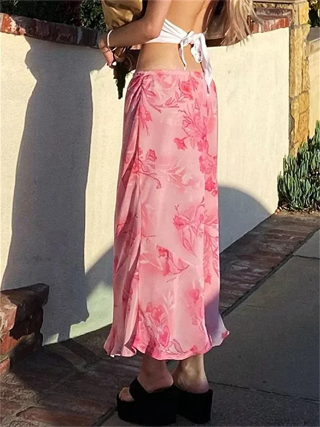 Floral Chiffon Low Waist Casual Retro Skirt - Image 2
