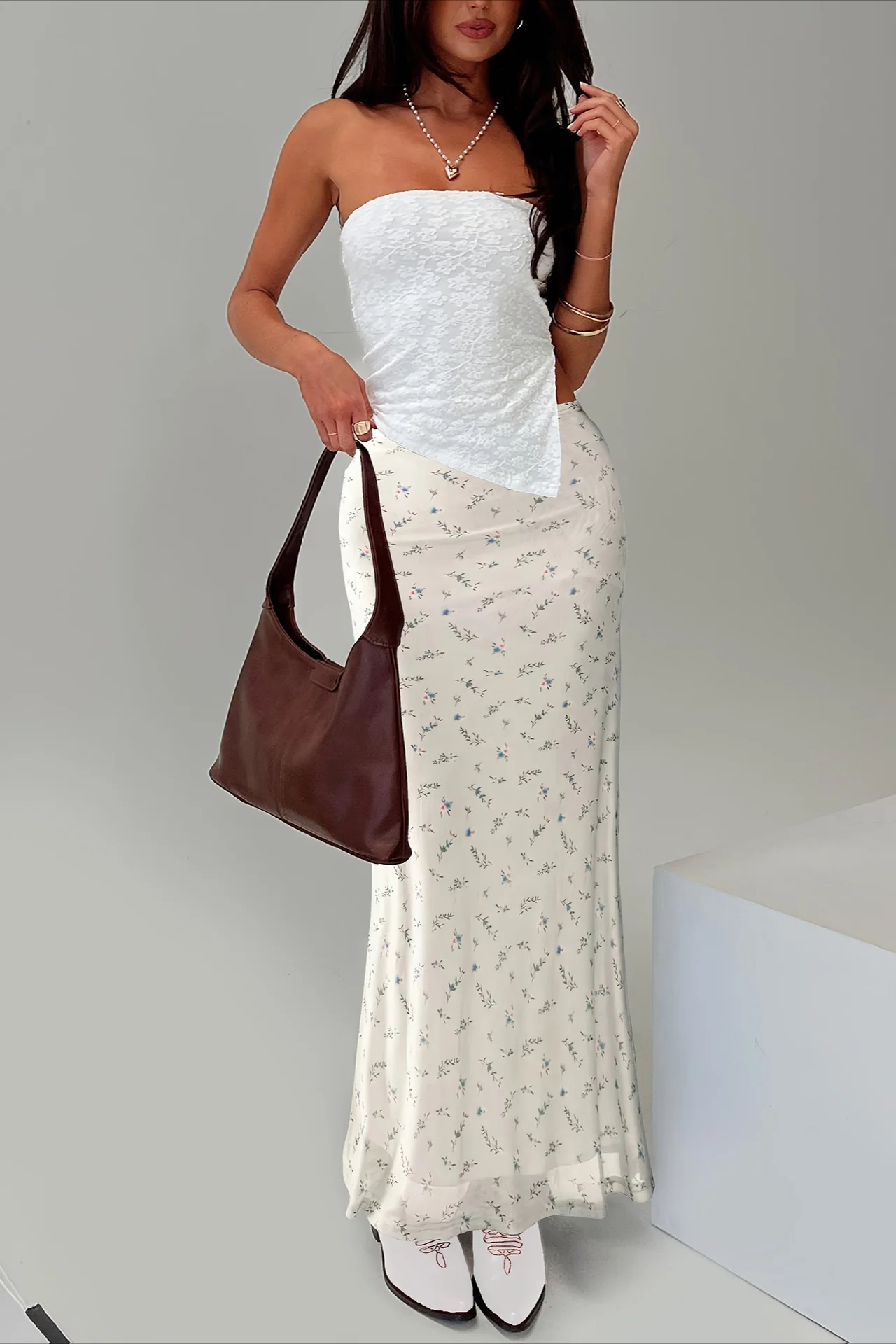 Floral Chiffon Mermaid Maxi Skirt