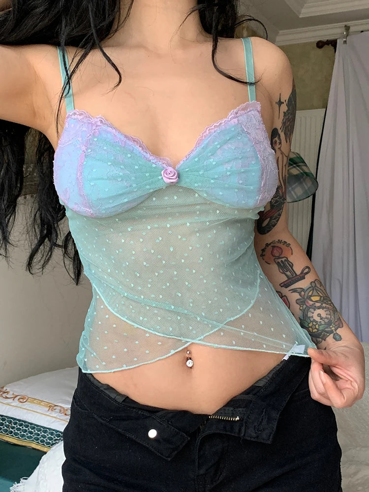 Floral Dot See-Through Crop Top - Image 4