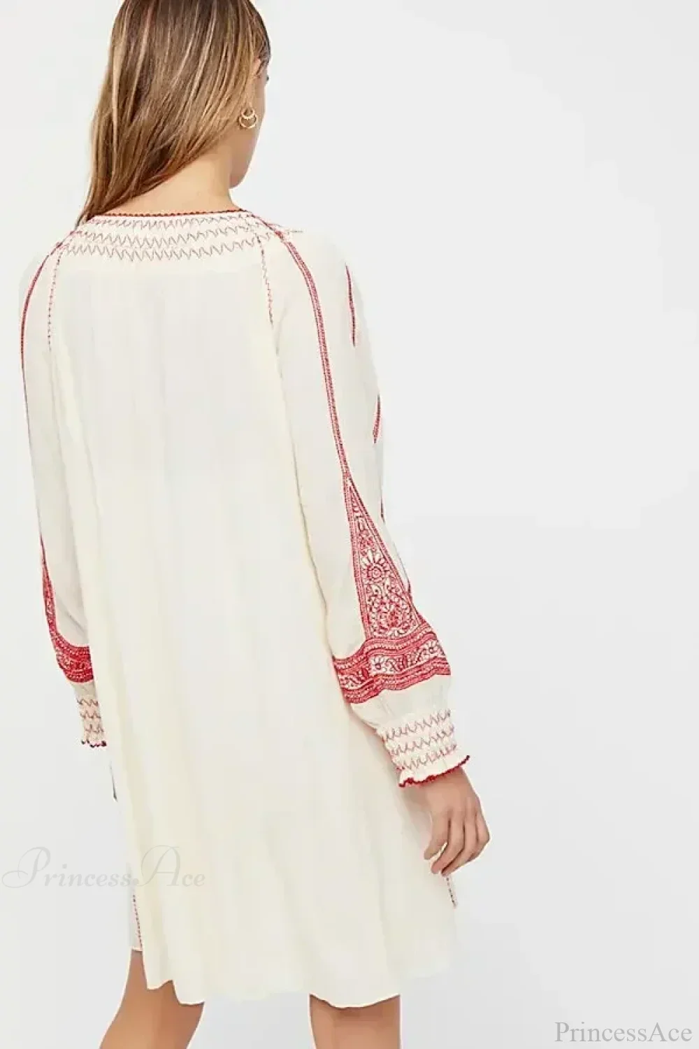 Floral Embroidered Tassel Oversized Cotton Boho Dress - Image 3