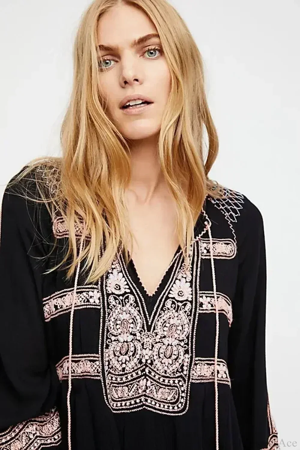 Floral Embroidered Tassel Oversized Cotton Boho Dress - Image 5