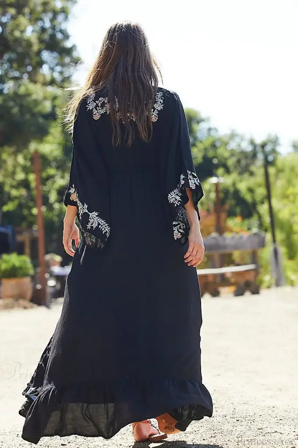 Floral Embroidery Backless Strapless Cotton Boho Dress - Image 3