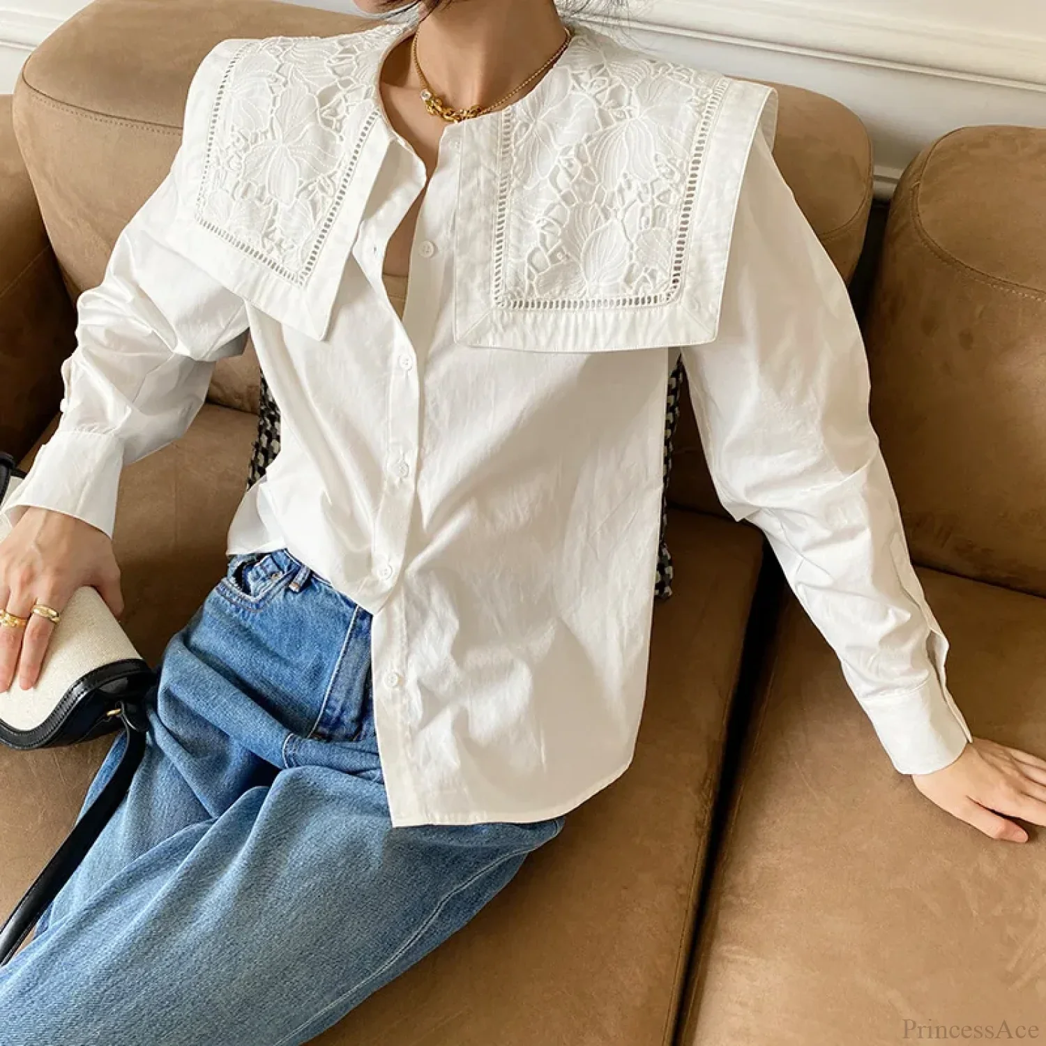 Floral Embroidery Neck Long Sleeve Cotton Boho Blouse - Image 3