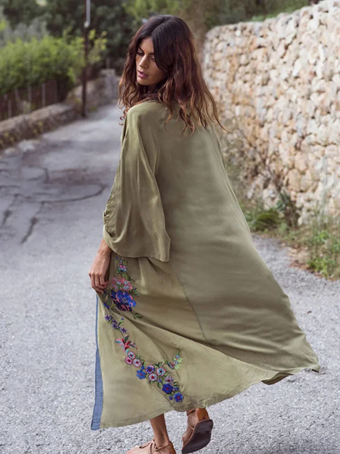Floral Embroidery Open Stitch Bikini Cover Up - Image 2