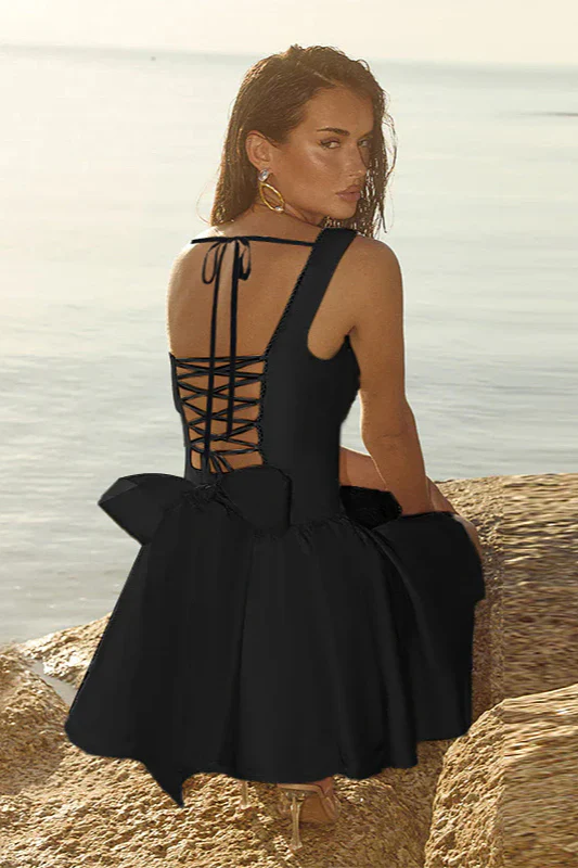 Floral Jacquard A-Line Backless Bow Party Dress - Image 7