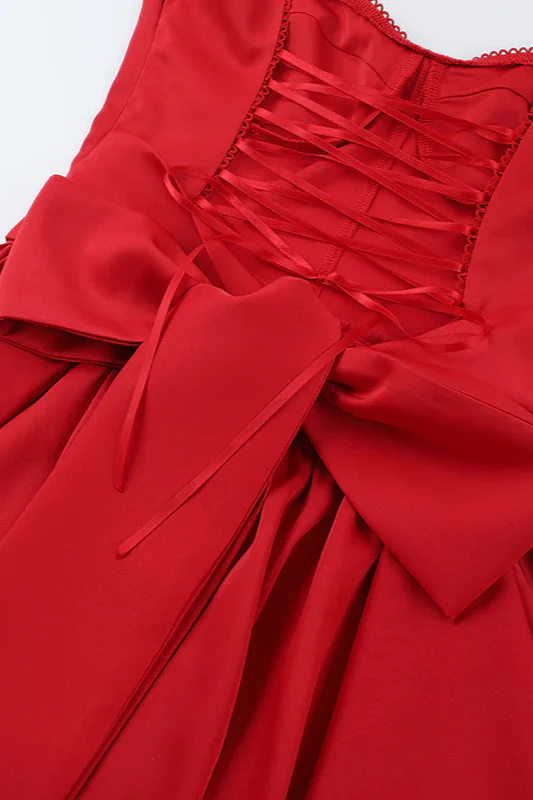 Floral Jacquard A-Line Backless Bow Party Dress - Image 9