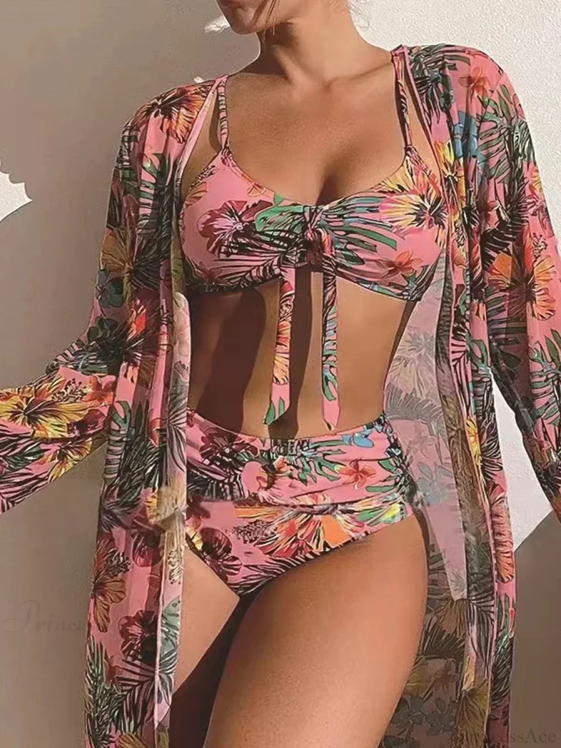 Floral Knot Front Long Sleeve Two Piece Set - Image 10