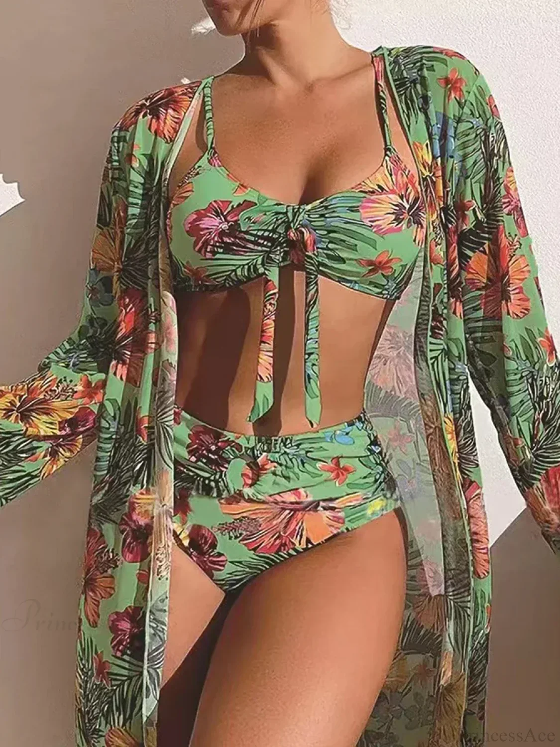 Floral Knot Front Long Sleeve Two Piece Set - Image 6