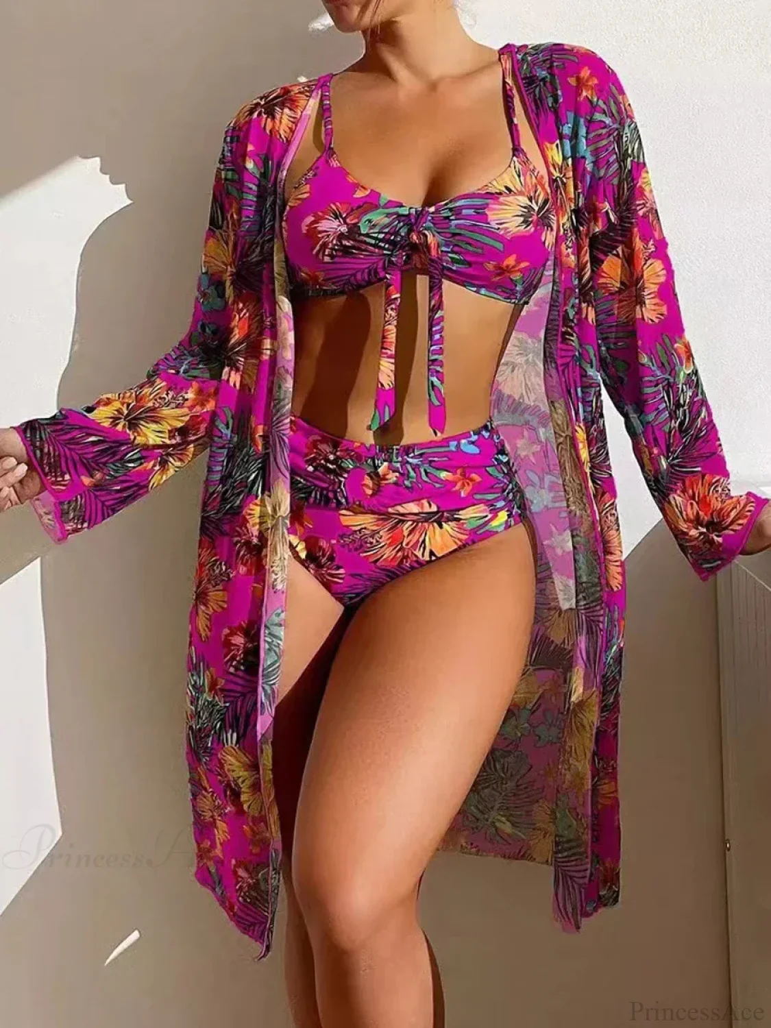 Floral Knot Front Long Sleeve Two Piece Set - Image 7