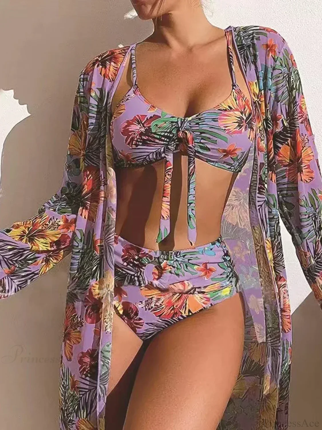 Floral Knot Front Long Sleeve Two Piece Set - Image 9