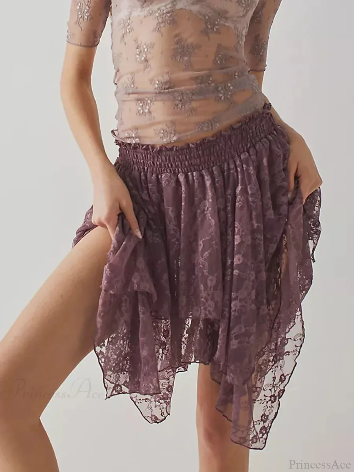 Floral Lace Irregular Hem Skirt - Image 4