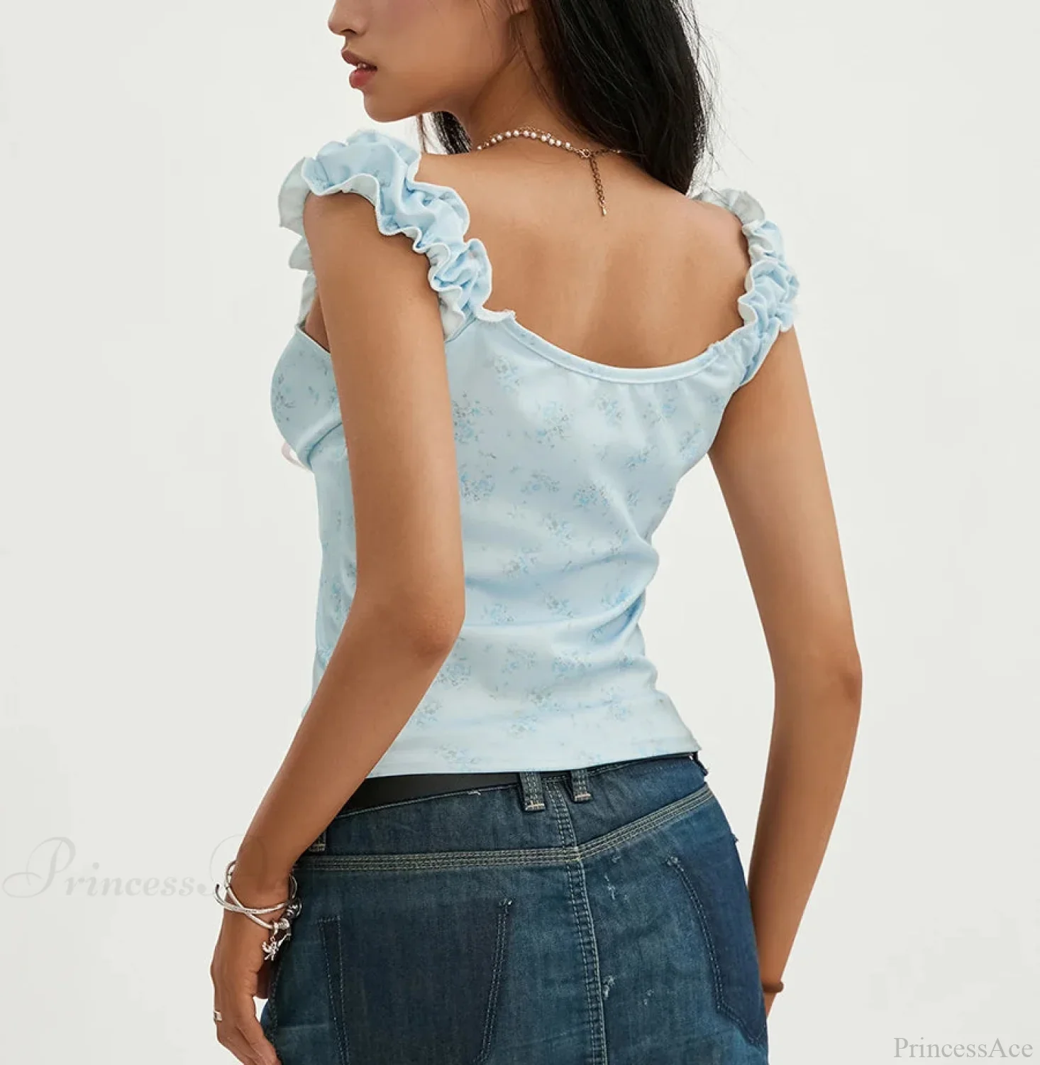 Floral Lace Patchwork Sleeveless Slim Fit Club Crop Vest - Image 2