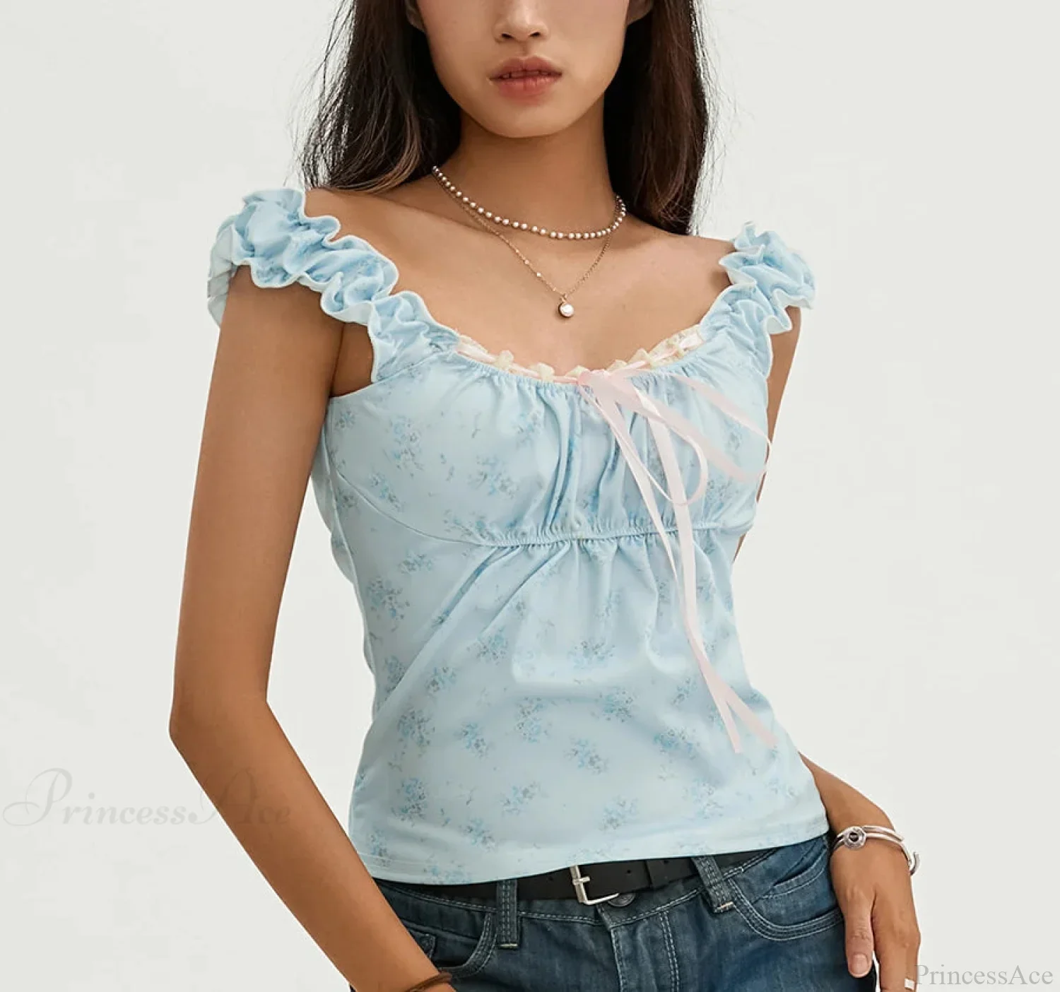 Floral Lace Patchwork Sleeveless Slim Fit Club Crop Vest - Image 4
