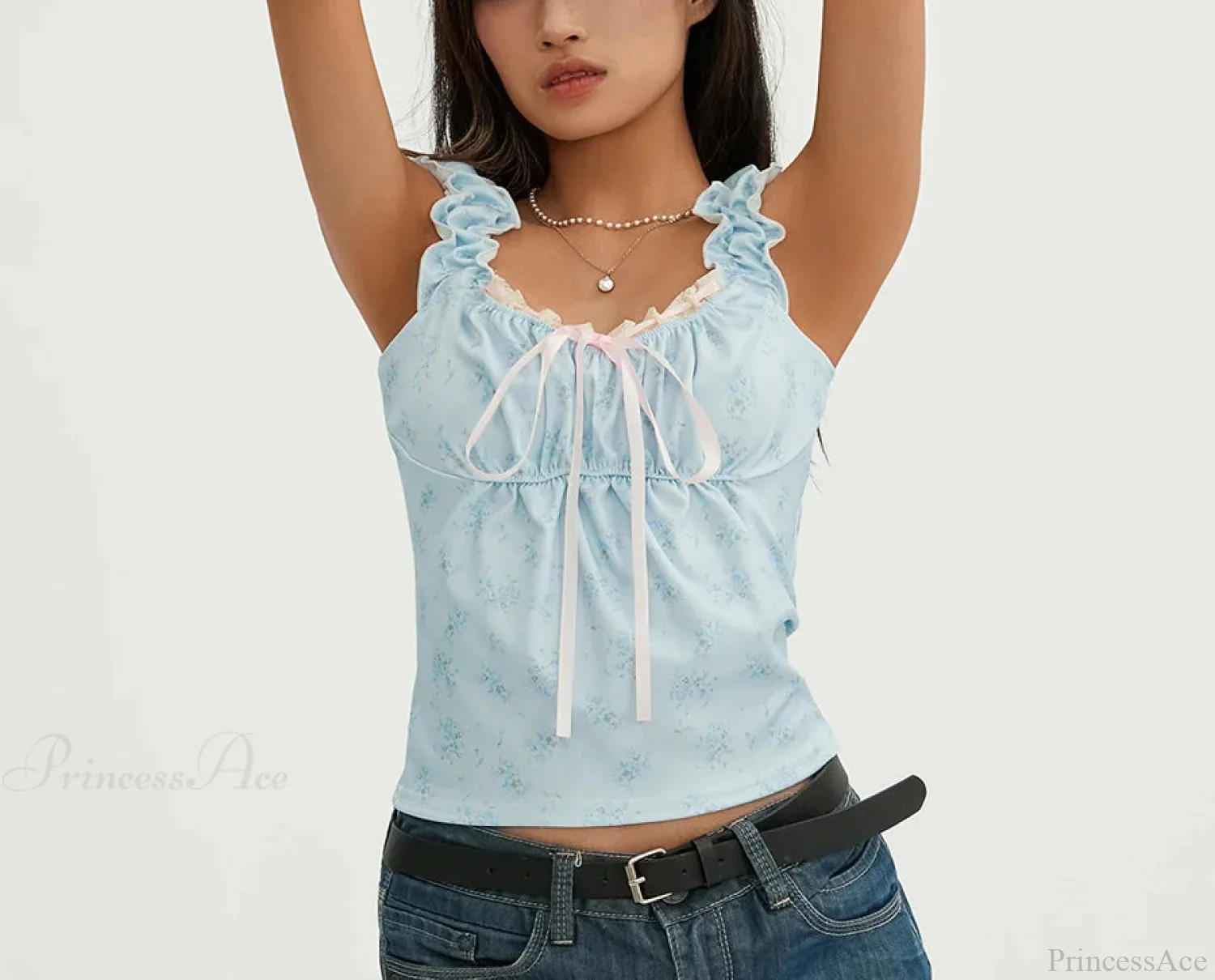 Floral Lace Patchwork Sleeveless Slim Fit Club Crop Vest - Image 5