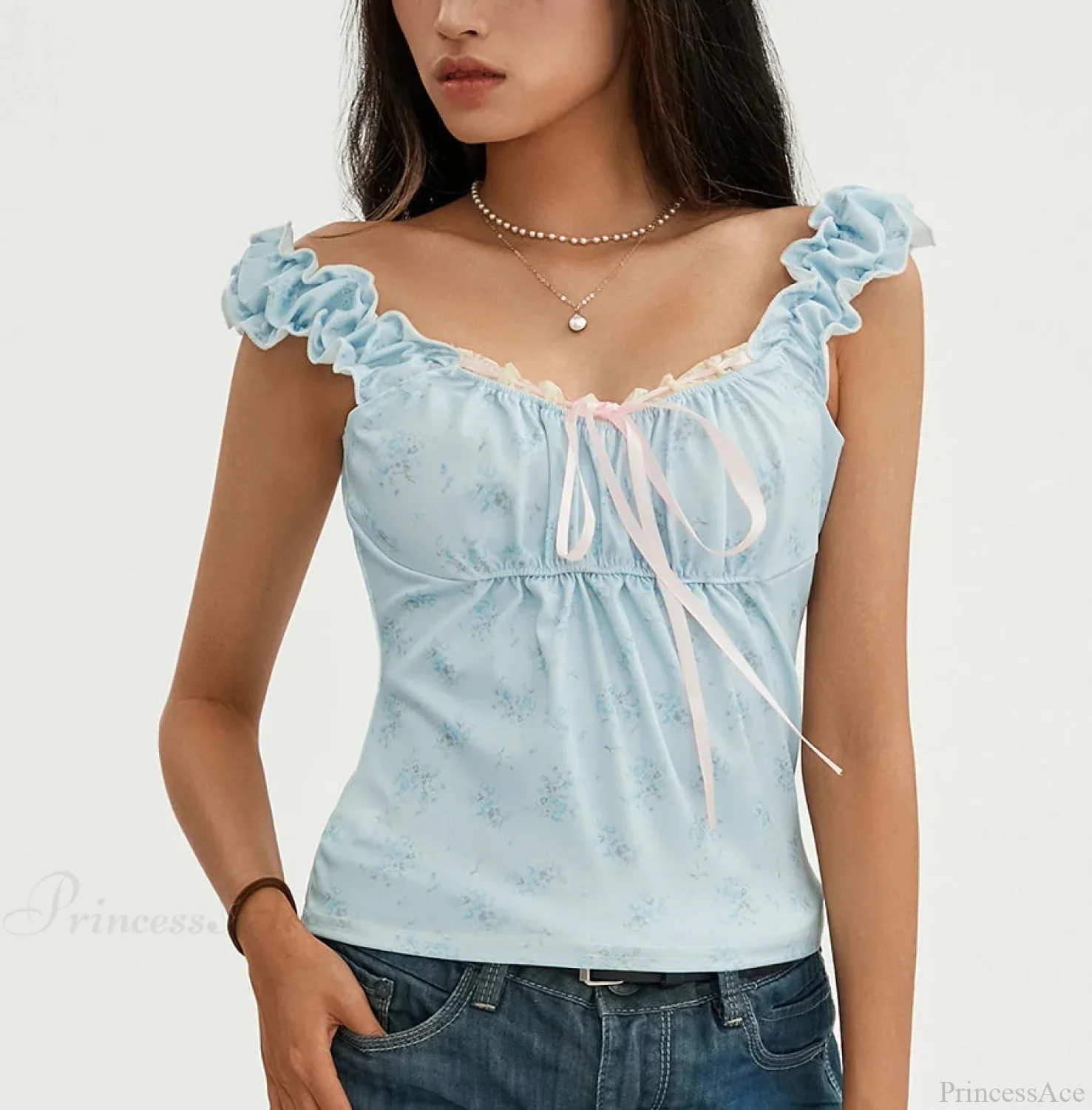 Floral Lace Patchwork Sleeveless Slim Fit Club Crop Vest - Image 6