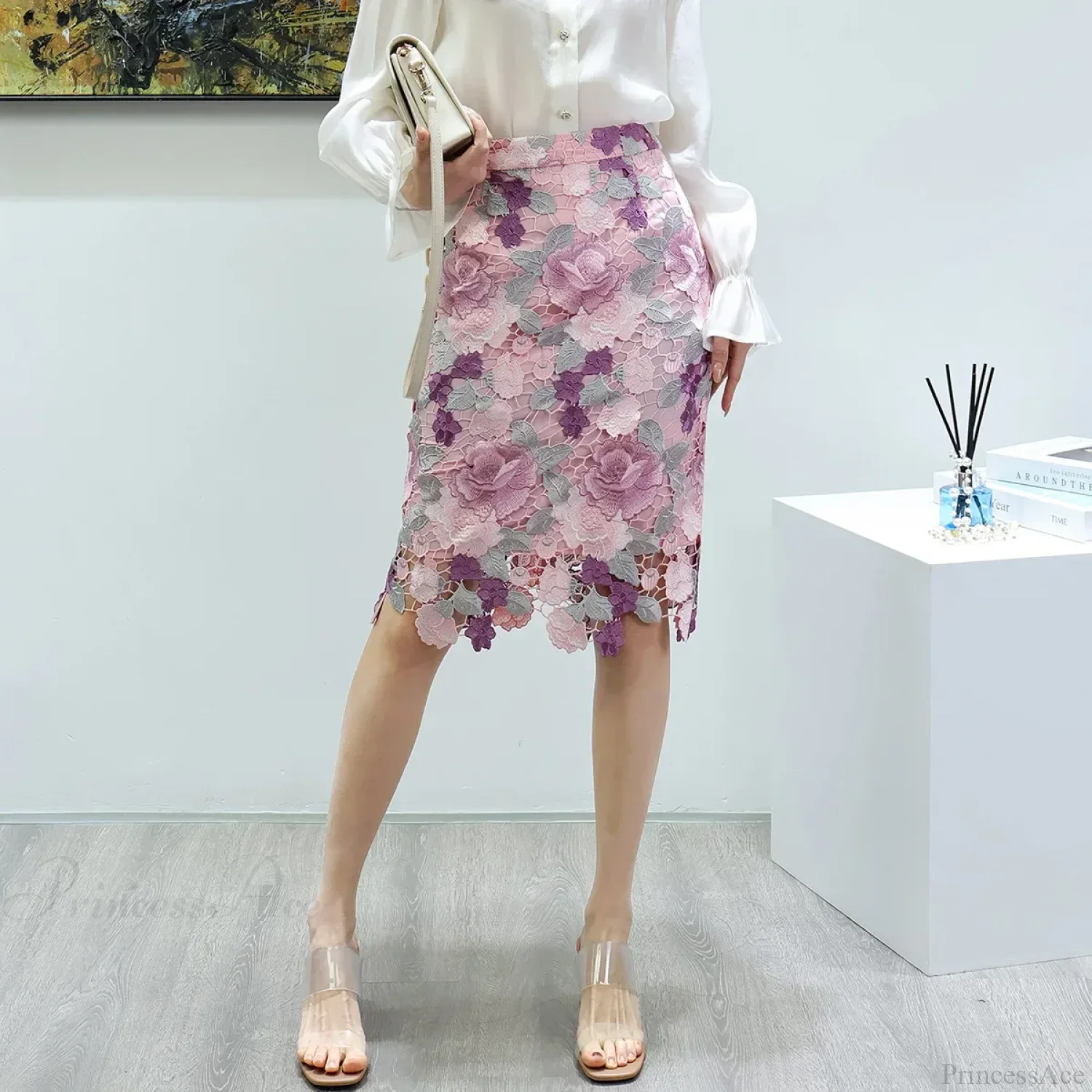Floral Lace Pencil Skirt for Women - Image 2