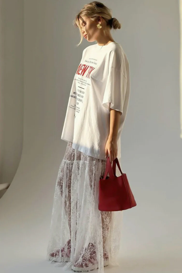 Floral Lace Sheer High-Waist A-Line Skirt - Image 5