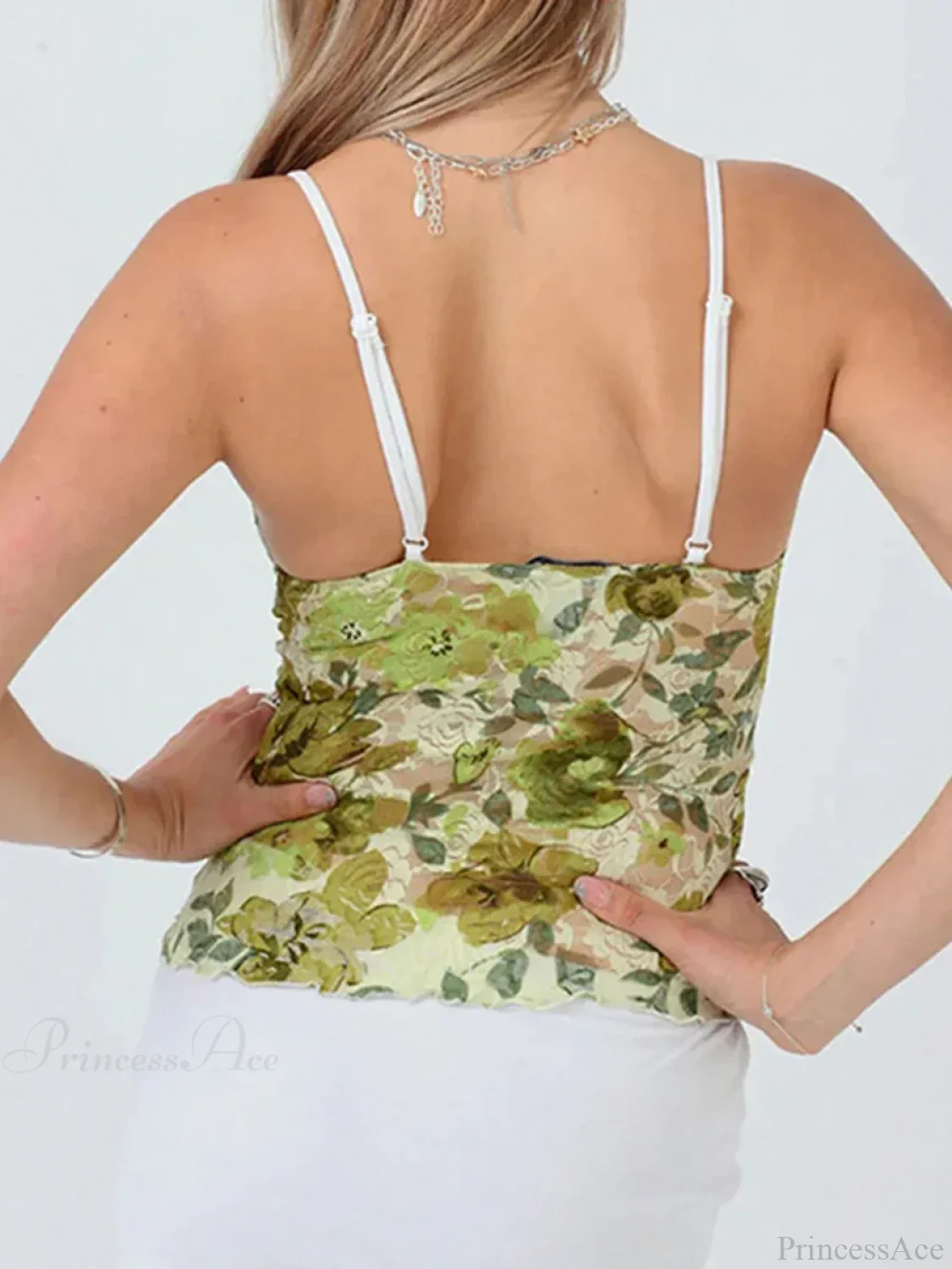 Floral Lace Sheer Spaghetti Strap V-neck Harajuku Crop Top - Image 3
