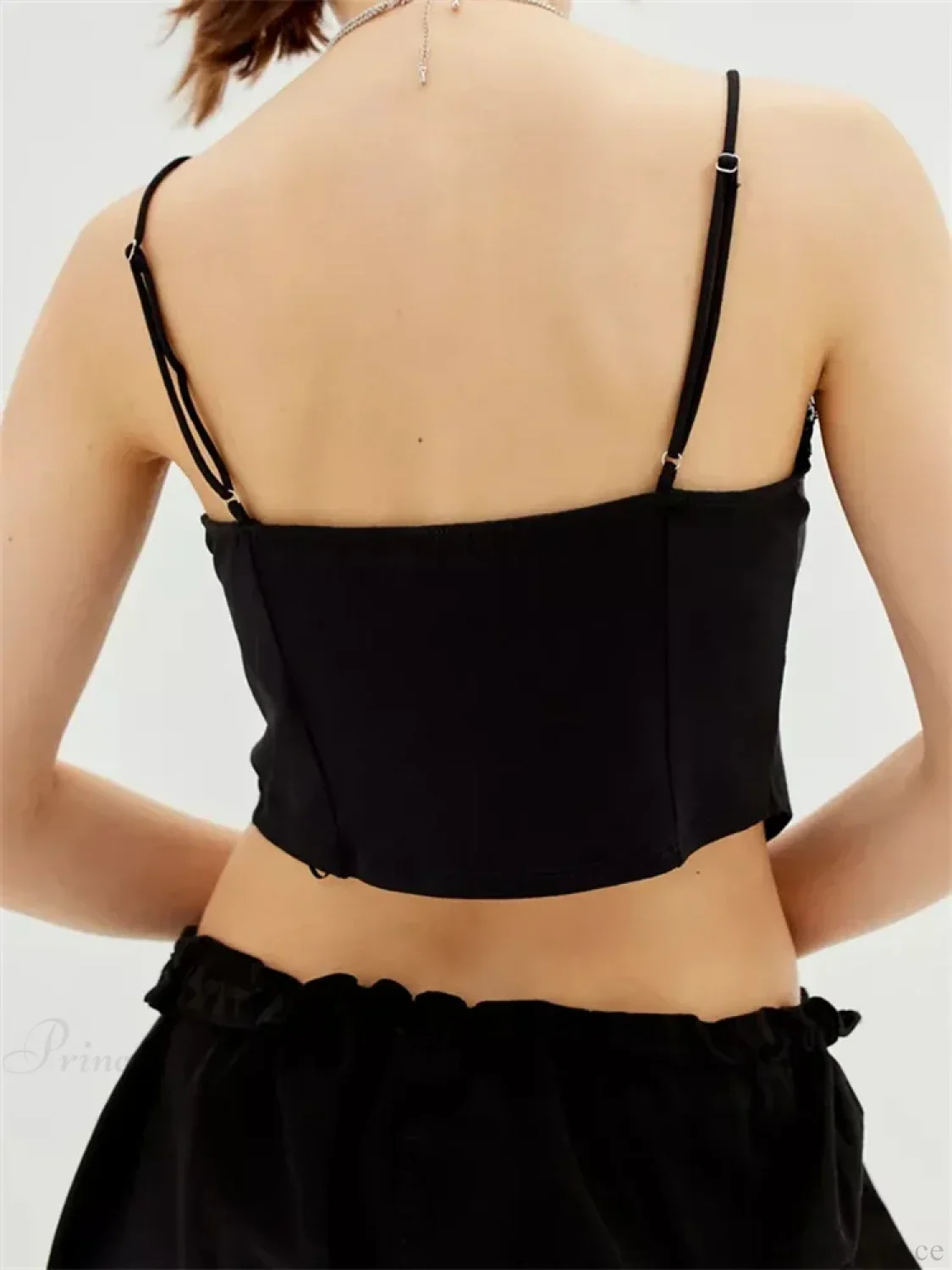 Floral Lace Trim Ruffle Split Strap Crop Top - Image 5