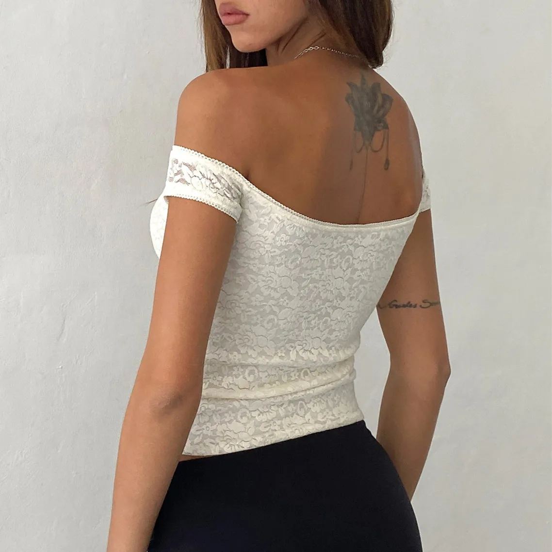 Floral Lace Wrap Milkmaid Crop Top - Image 2