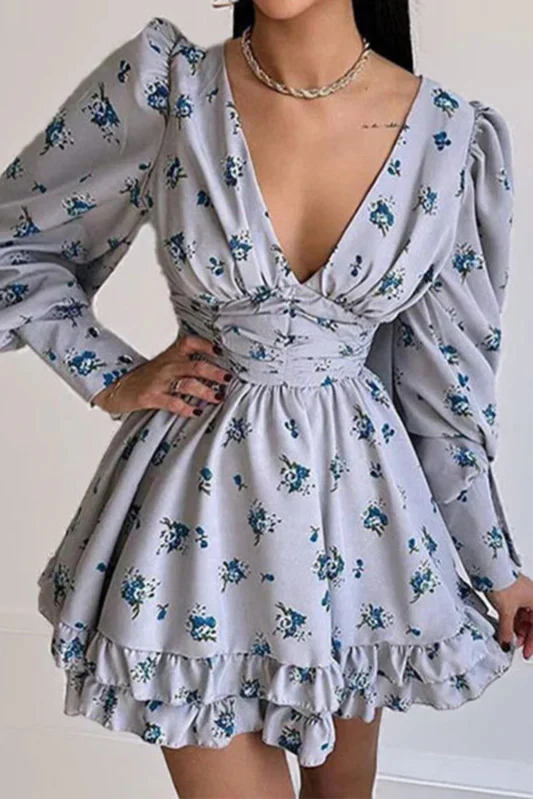 Floral Long Sleeve Party Dress