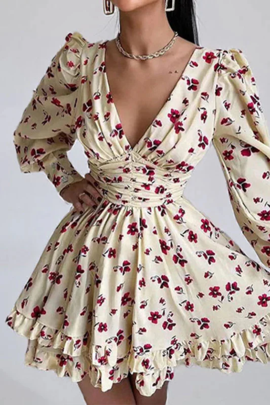 Floral Long Sleeve Party Dress - Image 2