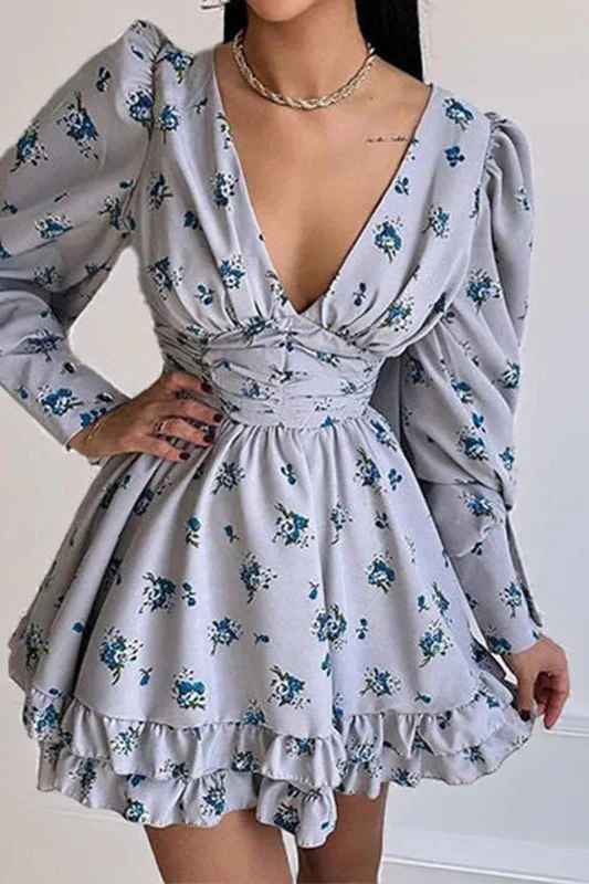 Floral Long Sleeve Party Dress - Image 8