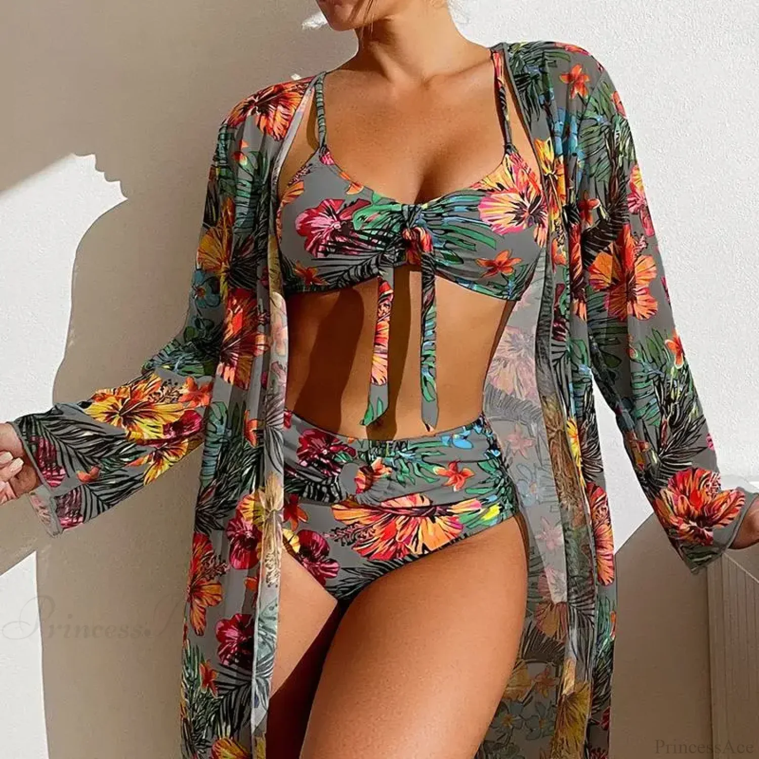 Floral Mesh Blouse Bra Two Piece Set - Image 4