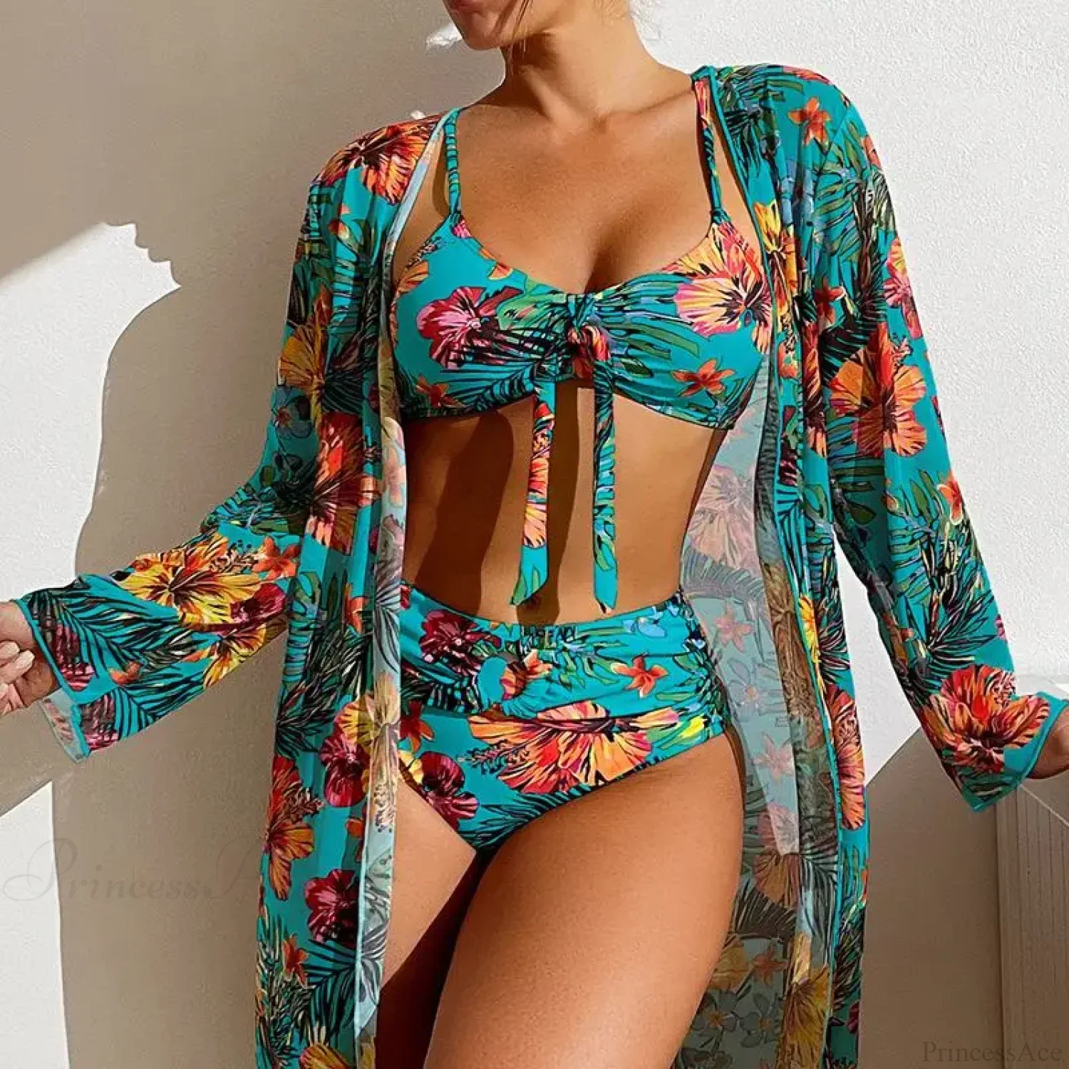 Floral Mesh Blouse Bra Two Piece Set - Image 5