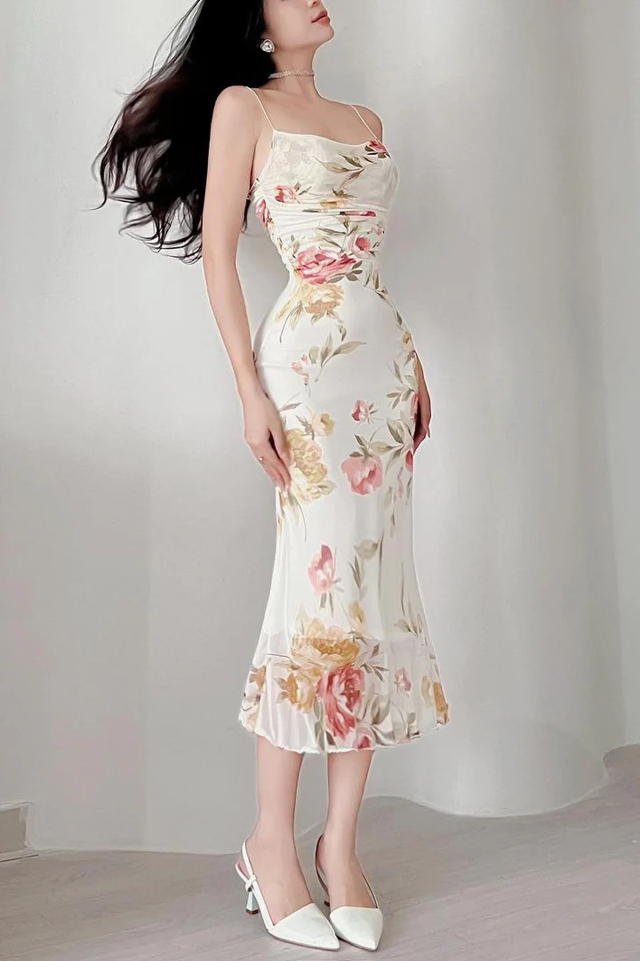 Floral Mesh Cami Mermaid Party Dress - Image 2