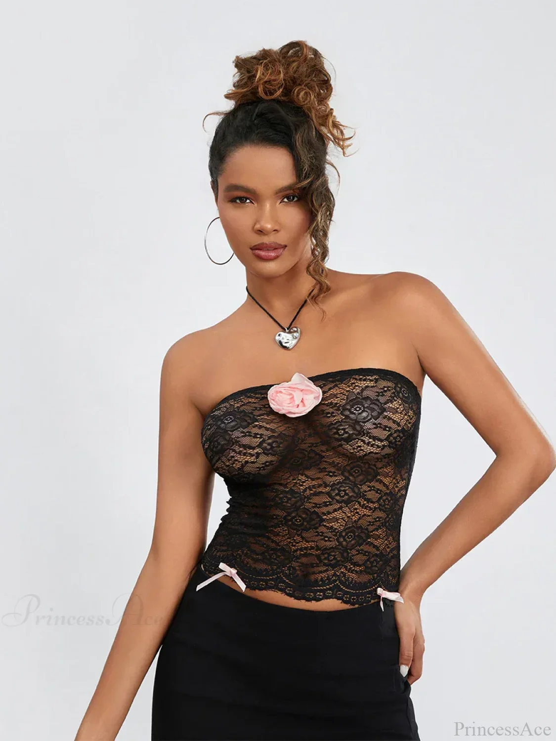 Floral Mesh See-through Strapless 3D Flower Bandeau - Image 3