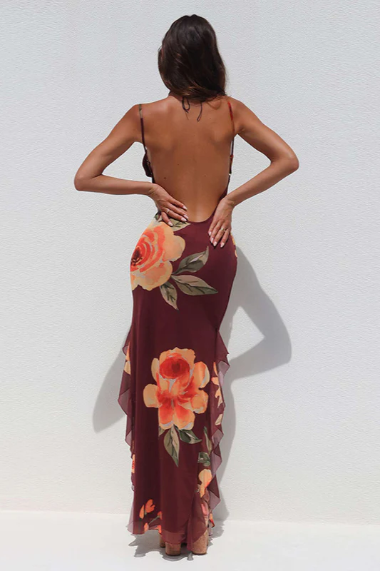 Floral Mesh Tie Split Bodycon Cami Party Dress - Image 6