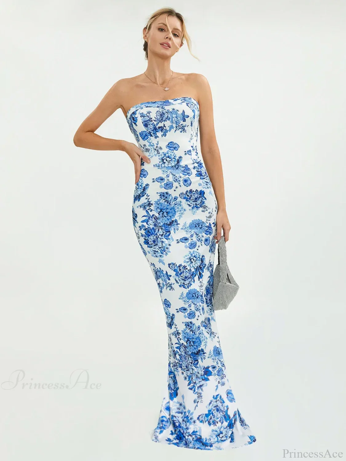 Floral Off-Shoulder Tube Bandeau Slit Bodycon Beach Holiday Floral Dress
