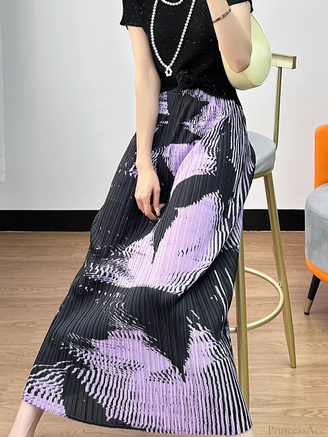 Floral Pleated Slimming High Waist Beach Comfort Skirt - Image 2