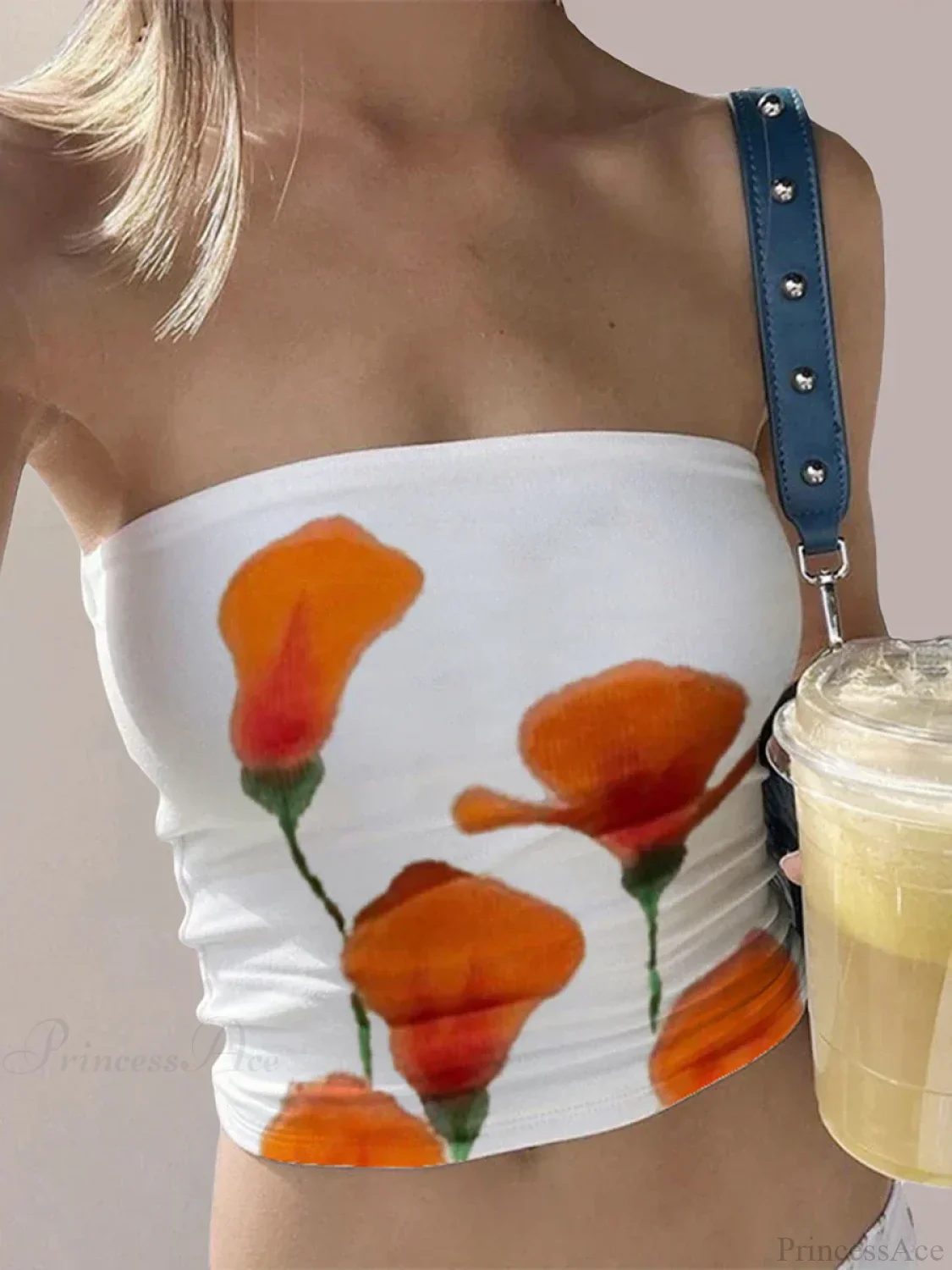 Floral Print Backless Strapless Cropped Bandeau Top - Image 3