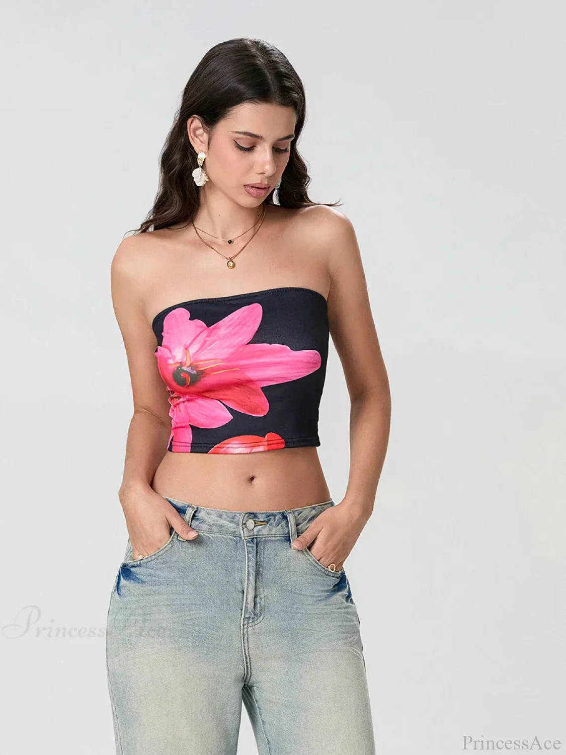 Floral Print Backless Strapless Cropped Tube Top Bandeau - Image 7
